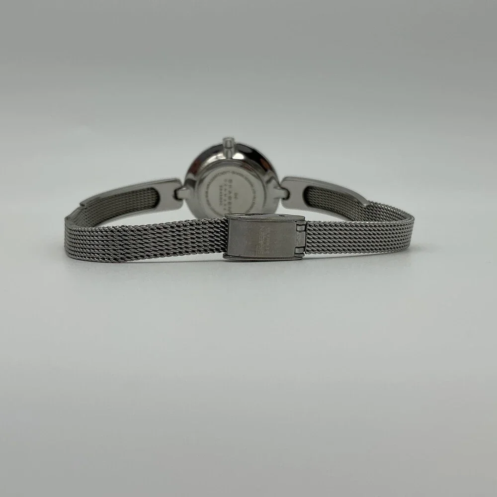 Skagen 354SGSC Womens Watch Silver Dial Stainless Mesh Bracelet New Battery 7.5